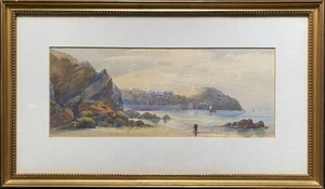 Newquay Harbour, 1878 Original British School Coastal Watercolour Painting 19thC - Picture 1 of 10