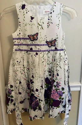 NWT Sunny Fashion Purple Flowers Dress Girls 7/8 Back Zip Sleeveless Butterfly - Image 1 of 4