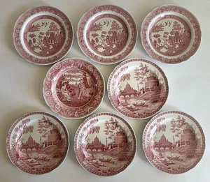 Set of 8 Spode Archive Collection Cranberry Dinner Plates Willow Georgian Series - Picture 1 of 18