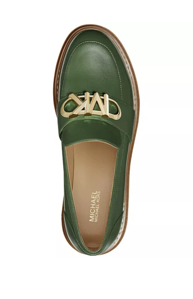 MK EDIÇÃO LIMITADA Kors Feminino Parker Lug Mocassim Couro Verde Oliva Parte Superior - Imagem 1 de 4