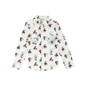 Wrangler Youth Girl's Western Bucking Horse White Snap Shirt 112355824 - Picture 1 of 14