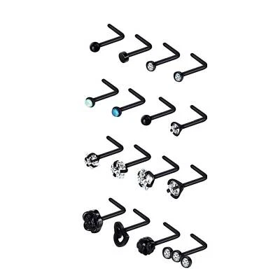 5-16pcs 20G CZ Gems Nose Ring Surgical Steel L-Shaped Studs Ear Tragus Piercing - Image 1 of 4