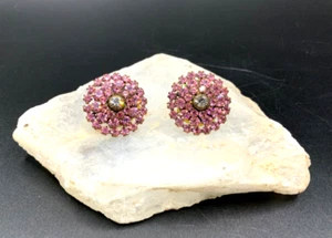 Hot Pink Stud Earrings Crystal Post Jeweled Gold tone Bridal Colorful Fuchsia - Picture 1 of 8