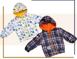 Kids Windproof Printed Jacket with Monsters and Checkered Coat FR7586 - Picture 1 of 7