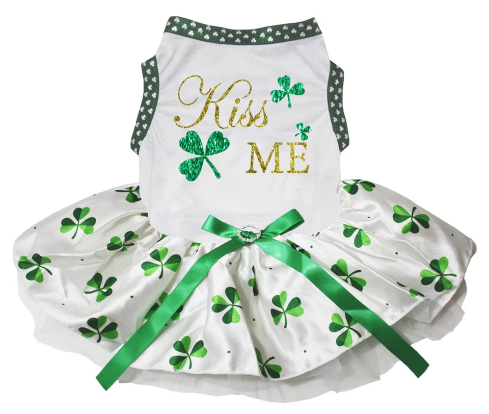 Kiss Me Clover White Cotton Top Clover Tutu Pet Dog Puppy Dress - Image 1 of 1