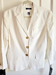 NWT Chaps woman blazer white 100% Linen Sz L - Picture 1 of 8
