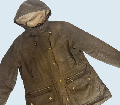 BARBOUR Kelsall Wax Coated Army Green Parka Jacket Coat Size 10 - Image 1 of 4