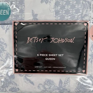 Betsey Johnson New Bed Of Roses Blue Floral Queen 6pc Sheet Set Cottage Grandma - Picture 1 of 14