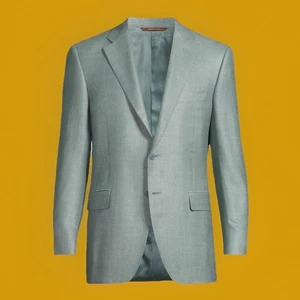 $1995 Canali  Lux Solid Diagonal Weave Sportcoat  Size 52 R Green  - Bild 1 von 21