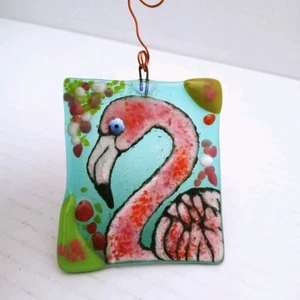 Flamingo Suncatcher Fused Glass Studio Art Detailed Artisan Handcrafted - Picture 1 of 6