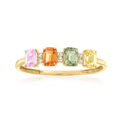 14k Solid Yellow Gold Multi Sapphire Gemstone Engagement Band Ring Size 6, 7, 8 - Image 1 of 3