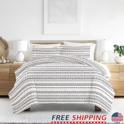 Juego de funda nórdica gris claro con patrón de geohilos 2 piezas doble microfibra nuevo Foto 1 de 4