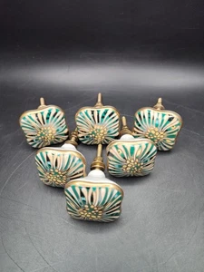 Gold & Green Ceramic Cabinet Knobs Ceramic Dresser Drawer 3"L x 1.5"W x 2"D (6) - Picture 1 of 7