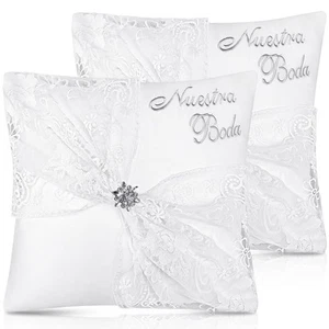 Set of 2 Wedding Kneeling Pillows Cover, 17 x 15 Inch Embroidered Nuestra Bod... - Picture 1 of 6
