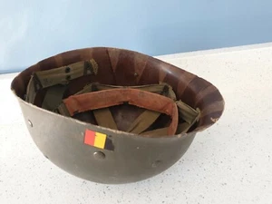 BELGIUM ARMY Military Worn Helmet Hat Belgium Flag Leather Liner Soldier - Picture 1 of 12
