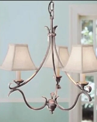 POTTERY BARN:Clarissa 3臂吊灯镍饰面带亚麻色调 — 第 1/2 张图片