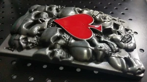 ✖ Awesome Poker card RED SPADE skull antique silver color Belt Buckle Full Metal - Picture 1 of 1