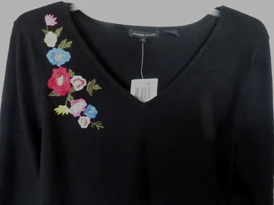 Suéter Jeanne Pierre Mujer Peso Ligero Talla Mediana Negro Bordado Floral Foto 1 de 4