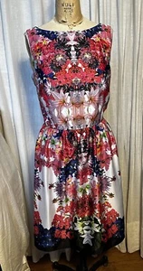 Liz Claiborne Womens Floral Satin Sleeveless Fit/Flare Dress Sz 14 Pre-owned  - Picture 1 of 9