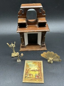 Vintage Puppenhaus Kamin Konvolut Holz verspiegelt Bildschirm Gemälde mehr  - Bild 1 von 24
