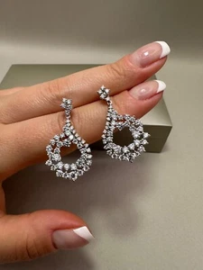Pendientes colgantes de diamantes cultivados en laboratorio de 3,15 quilates de oro blanco de 9 quilates LGSL45 - Imagen 1 de 15