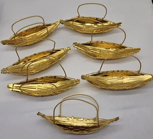 Set of 7 Gold Tone Metal Boat-Shaped Baskets Candy Nut Sushi Holders - Picture 1 of 5