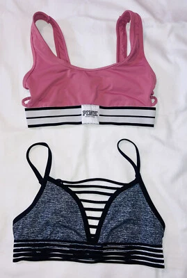 Victoria's Secret ROSA Talla XS Tirantes Negro, ROSA Cordones Lados Rosado Juego de 2 Foto 1 de 4