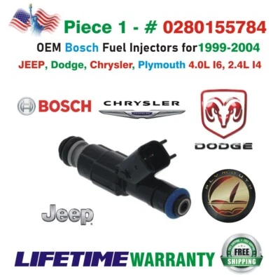 NEW OEM Bosch 1pc Fuel Injector 1998-04 Jeep Dodge Chrysler Plymouth #0280155784 - Image 1 of 4