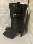 Women's Michael Kors Lisa Boots Black Leather Mid Calf  Booties Size 10