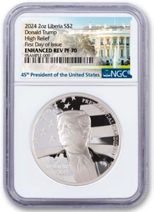 2024 Liberia Donald Trump HR Reverse Proof 2 oz Silver Coin - NGC PF 70 UCAM FDI - Picture 1 of 2