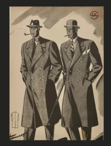 Affiche Mode Masculine - Période Années 30 Originale - Dimensions 24 X 35 Cm - Imagen 1 de 1