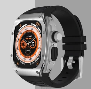 Apple Watch Ultra 49MM Watch Metal Case Silicone Strap Rose titanium- black - Picture 1 of 1