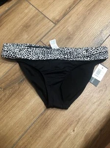 NWT Kenneth Cole ($44) Black White Animal Print L  Bikini Swim Bathing Bottom Sm - Picture 1 of 5