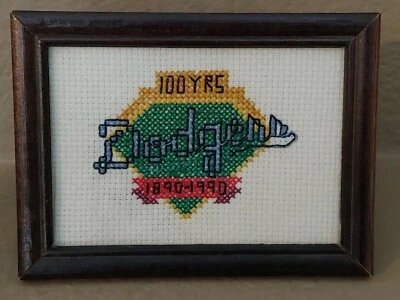100 YRS Dodgers 1890-1990 Baseball Framed Needlepoint Diamond - Image 1 of 4