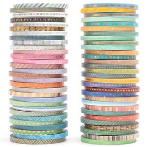 YUBBAEX 60 Rolls Skinny Washi Tape Set Gold Foil Masking Thin Basic Patterns Dec - Picture 1 of 7