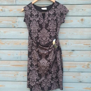 Wallis LadiesBlack Dress Silver Glitter Floral Wrap Ruched Bodycon Dress Size 10 - Picture 1 of 9