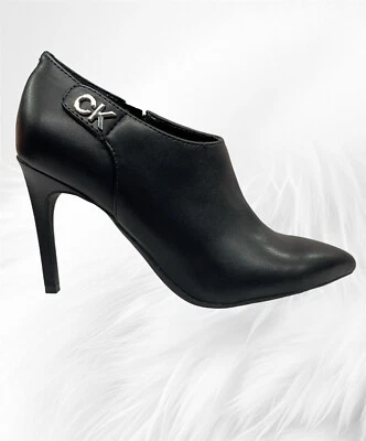 CALVIN KLEIN Womens Black Snap Gara Pointed Toe Stiletto Leather Booties 9.5 - Image 1 of 4