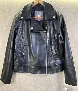 Giacca Moto Vince Camuto Ecopelle M Zip Nera Argento Scatti 150€ Tasche Nuova con etichette - Foto 1 di 14