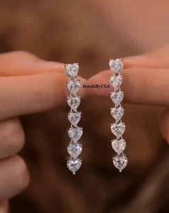 Women's 7 HEART Cut 5mm Cubic Zirconia PARTY WEAR Dangle Stud Earring 925 Silver - Picture 1 of 3