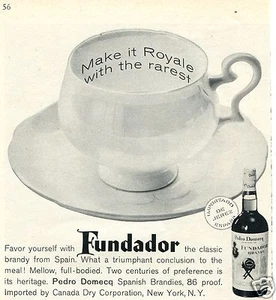 Kleingedruckte Anzeige von Pedro Domecq Fundador Spanischer Brandy 1960 - Bild 1 von 2