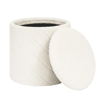 Sitzhocker mit Stauraum Rund, Weicher Boucle Hocker, Faltbar, als Couchtisch ... - Bild 1 von 4