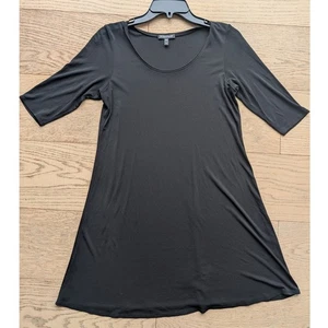 Vestido de seda negro Eileen Fisher para mujer cuello redondo manga al codo clásico elegante M - Imagen 1 de 7