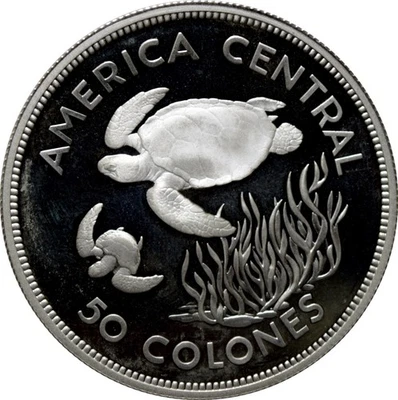 Costa Rica 50 colones 1974, PROOF, "Conservation - Green Sea Turtle" silber coin - Image 1 of 2