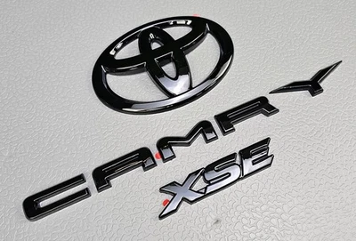 Fit for 2018-2023 Toyota Camry XSE Glossy Black Overlay Emblems Logo Kit 3pc - Image 1 of 4