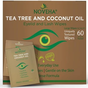 NOVEHA Tea Tree & Coconut Oil Eyelid & Lash Wipes | For 60 Count (Pack of 2) - Picture 1 of 5
