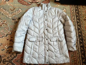 Chaqueta de plumón de ganso Lands End para mujer talla mediana 10-12 gris cremallera a presión - Imagen 1 de 8