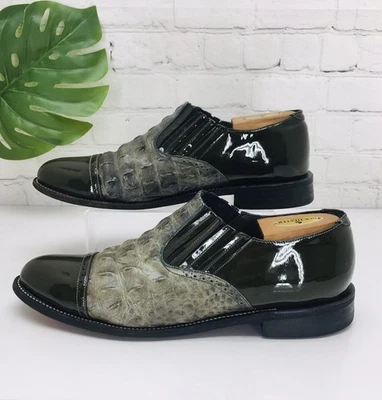 Mocasín Stacy Baldwin para hombre 11 verde espalda de cuerno cuero caimán puntera sin cordones Foto 1 de 4