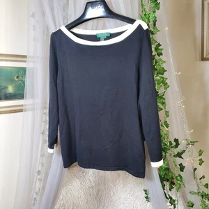 Lauren Ralph Lauren Silk Blend Boatneck 3/4 Sleeve Knit Top  Sz XL Vintage $109 - Picture 1 of 4