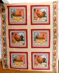 Cranston VIP Rooster/Chicken Chicks 6 Quilt / Pillow Panel Fabric 14.5 x 14.5 - Picture 1 of 3