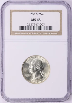 1938 S Washington Quarter NGC MS63 White - Image 1 of 3